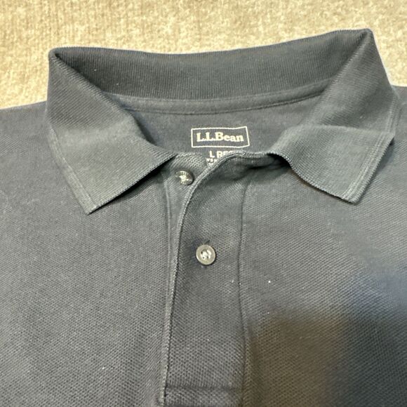 LL Bean Polo Shirt Mens L Reg Sleeve Black Traditional Fit Solid Preppy - Picture 3 of 6